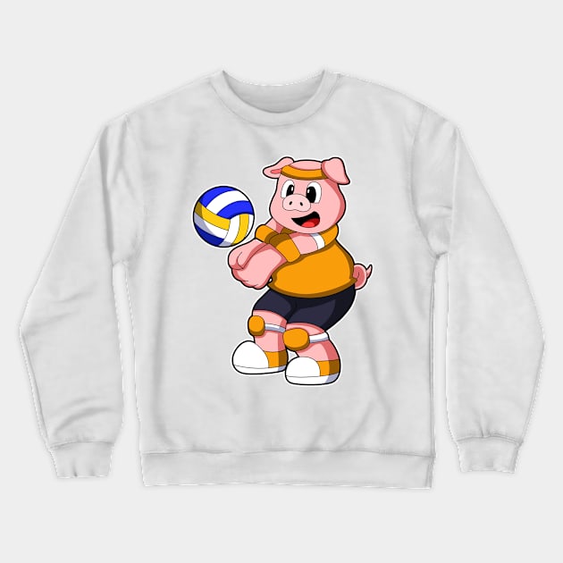 Pig at Sports with Volleyball Crewneck Sweatshirt by Markus Schnabel